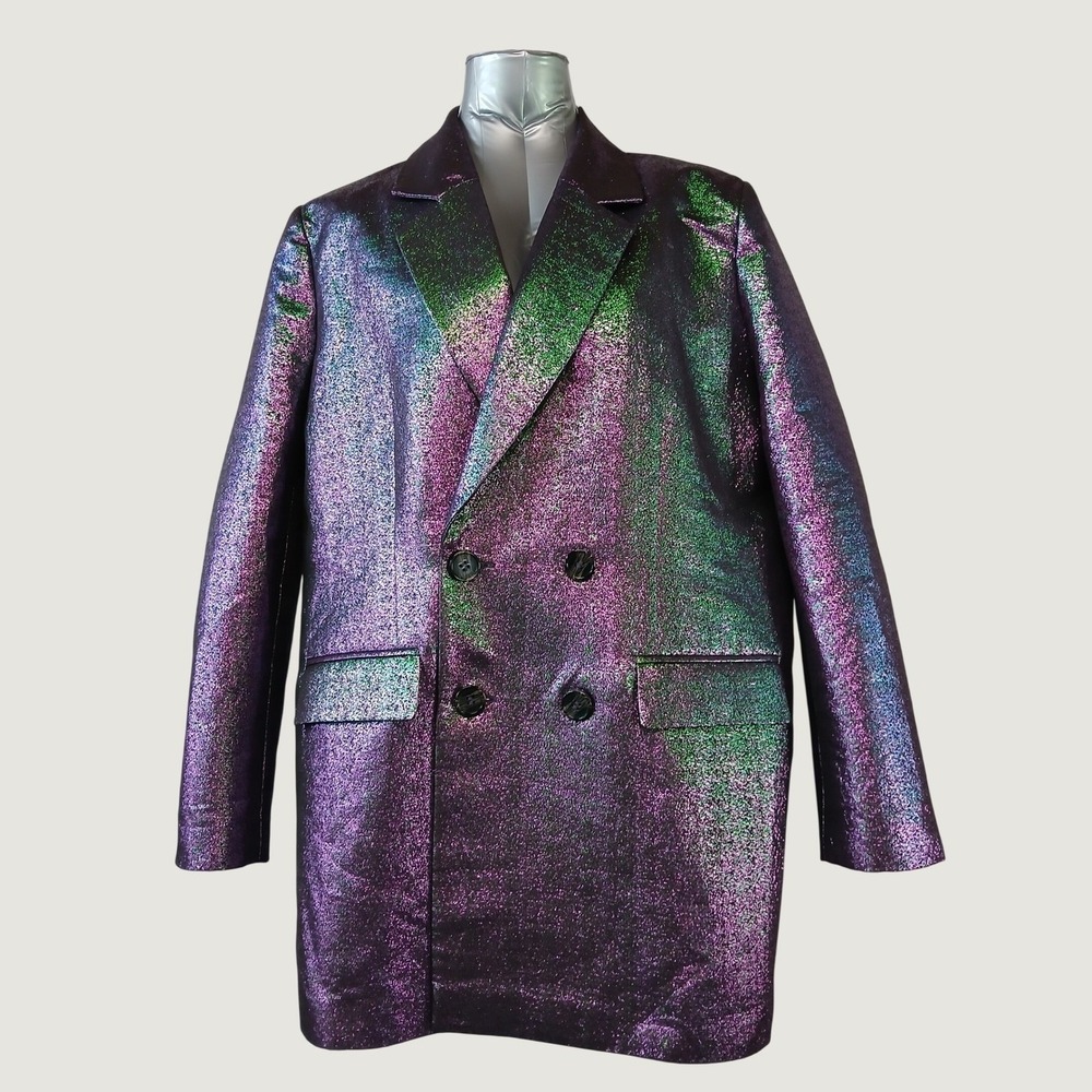 ASOS Metallic Iridescent Double Breasted Blazer Coat Purple Green US 14 08754476